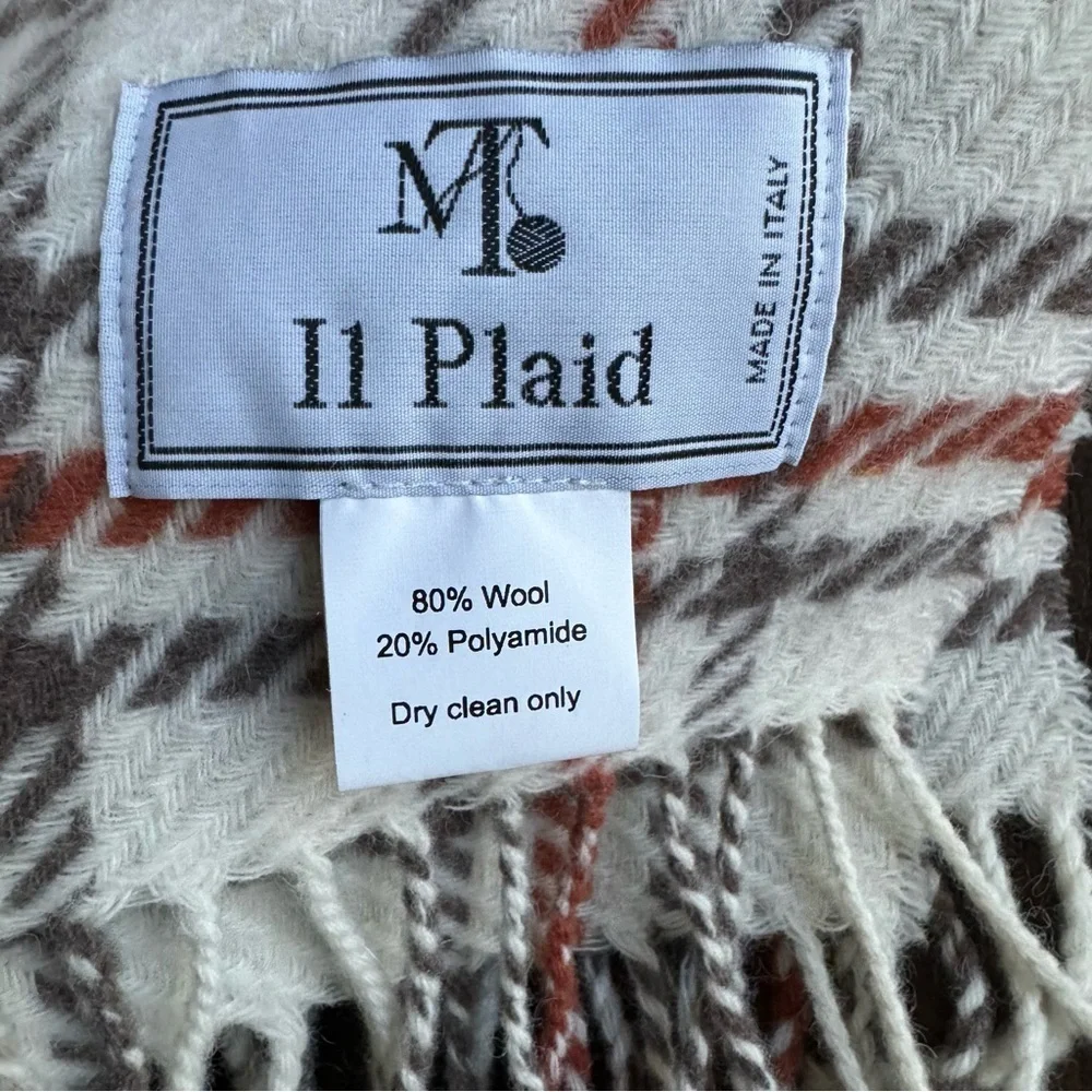 I1 PLAID | Wool Blend Throw Blanket | Made in Italy | Cream Brown Rust Plaid